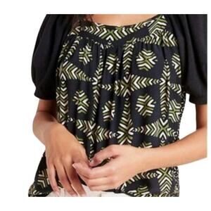 Anthropologie Maeve Catania Top L Puff Sleeve Sparkle‎ Mixed Media